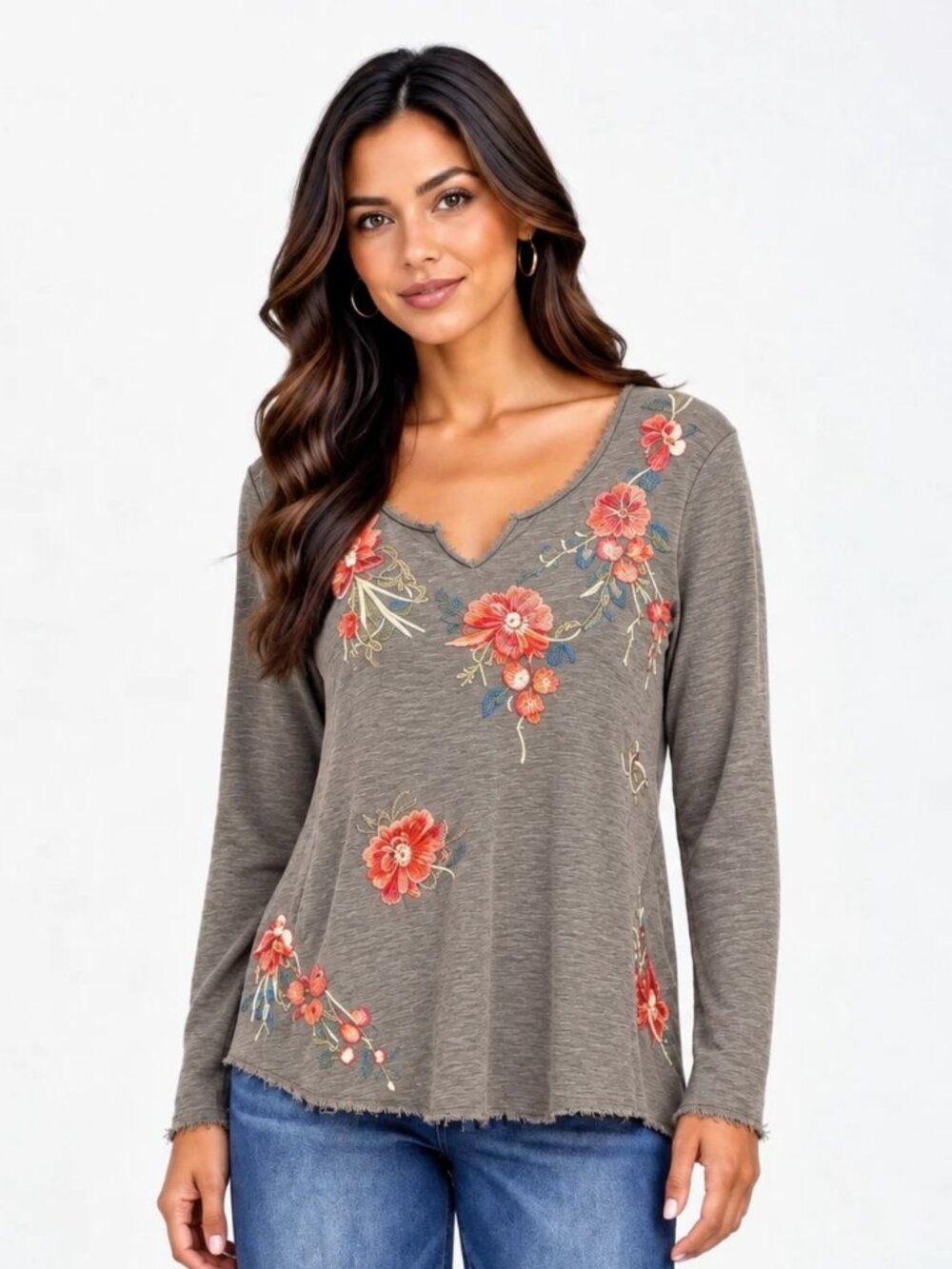 NWT Caite Kyla Seo Mollie Top Dark Grey Floral Embroidered Roses S Small